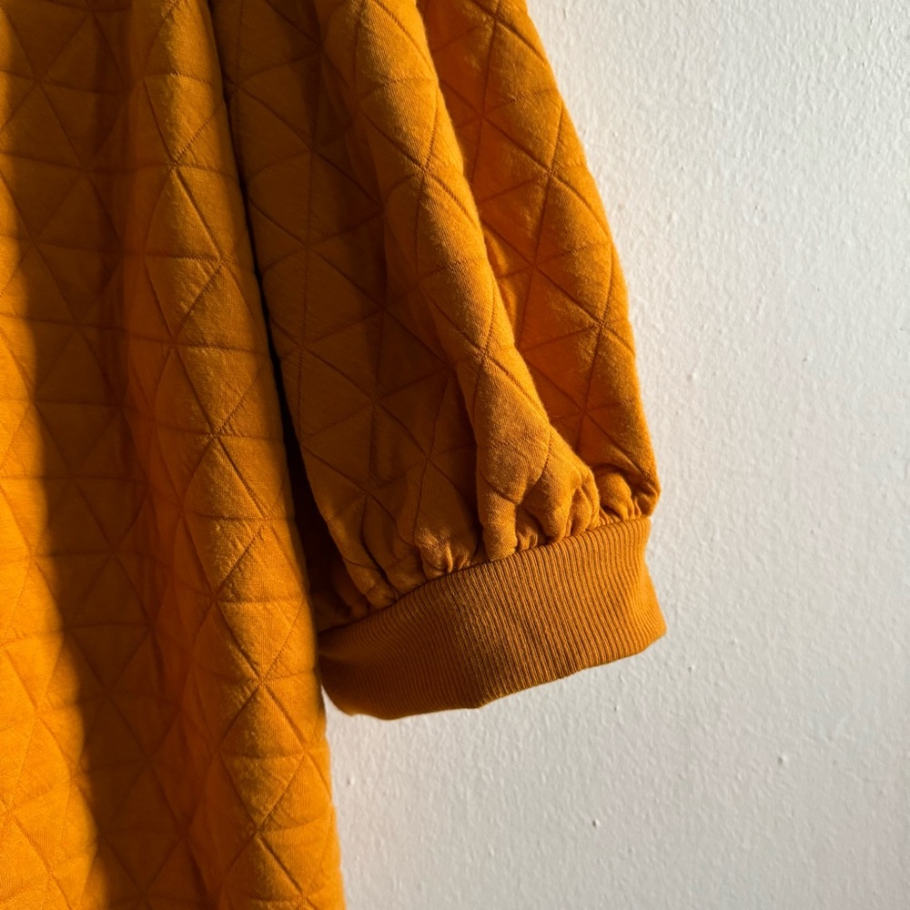 Quilted Golden Orange Cozy Girl Fall Sweatshirt, 3/4 drop shoulder puff sleeves - Picture 2 of 5